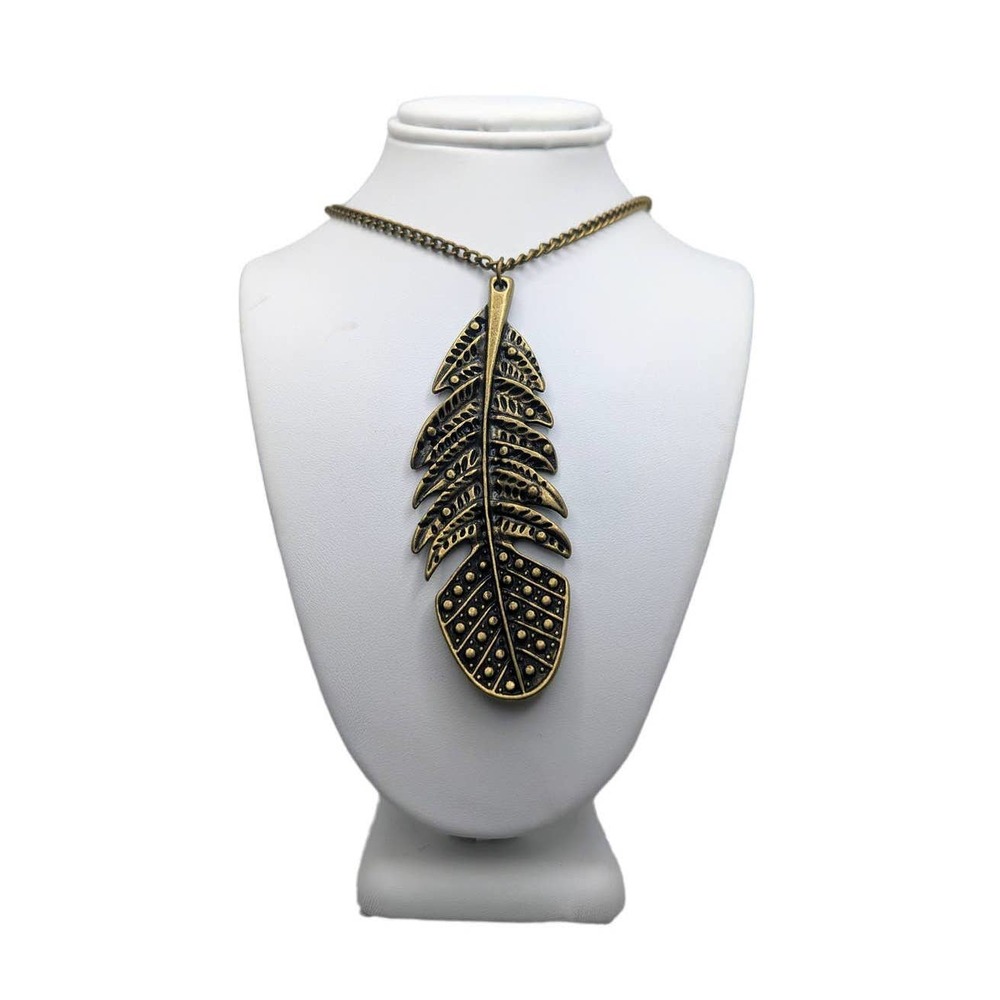 Southwest Boho Feather Necklace in Brass Gorgeous